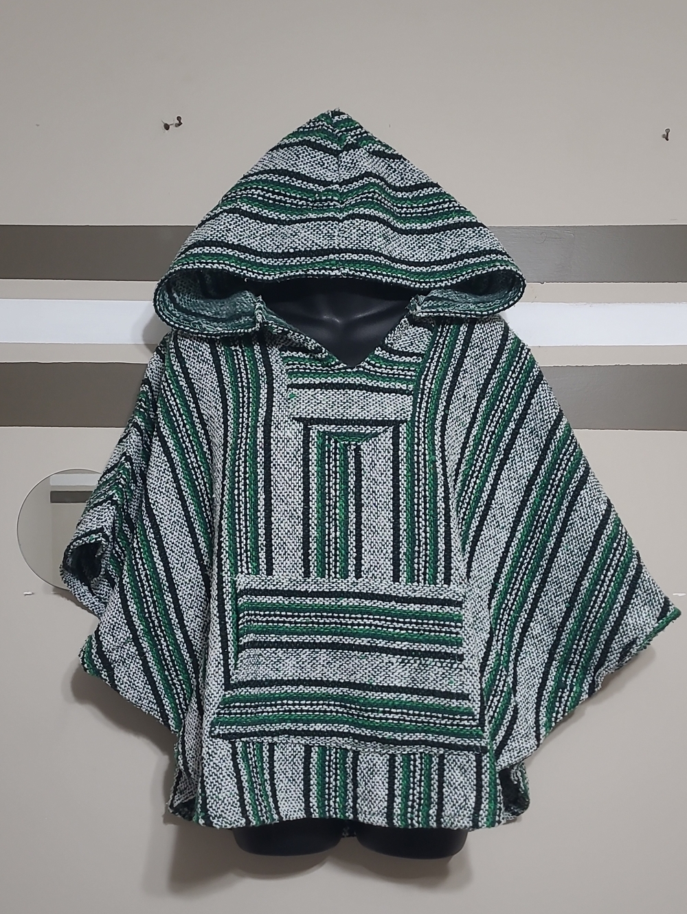 Vintage 90s Frank's Textiles Handmade Hooded Striped Poncho Sweater Sz Large